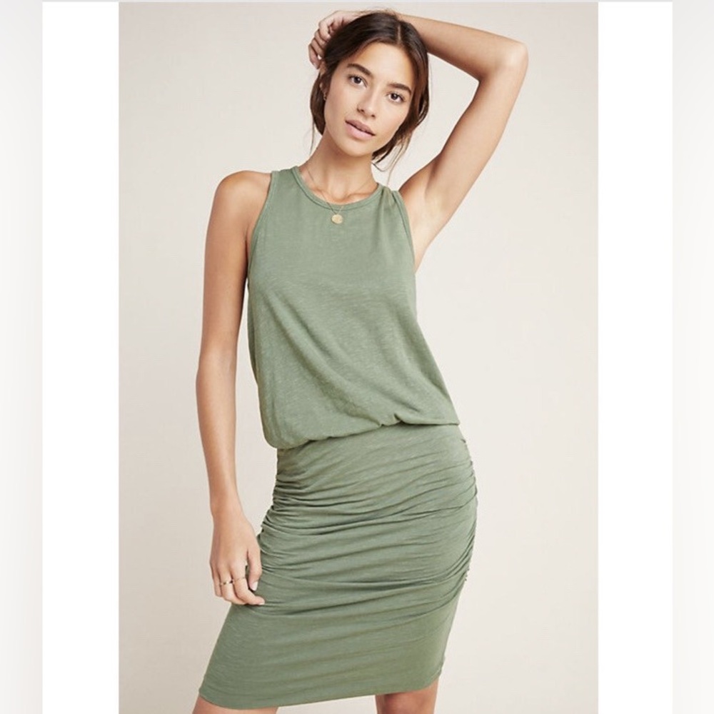 Sundry Women’s Size 1 small Ruched Tank Dress Green Sleeveless